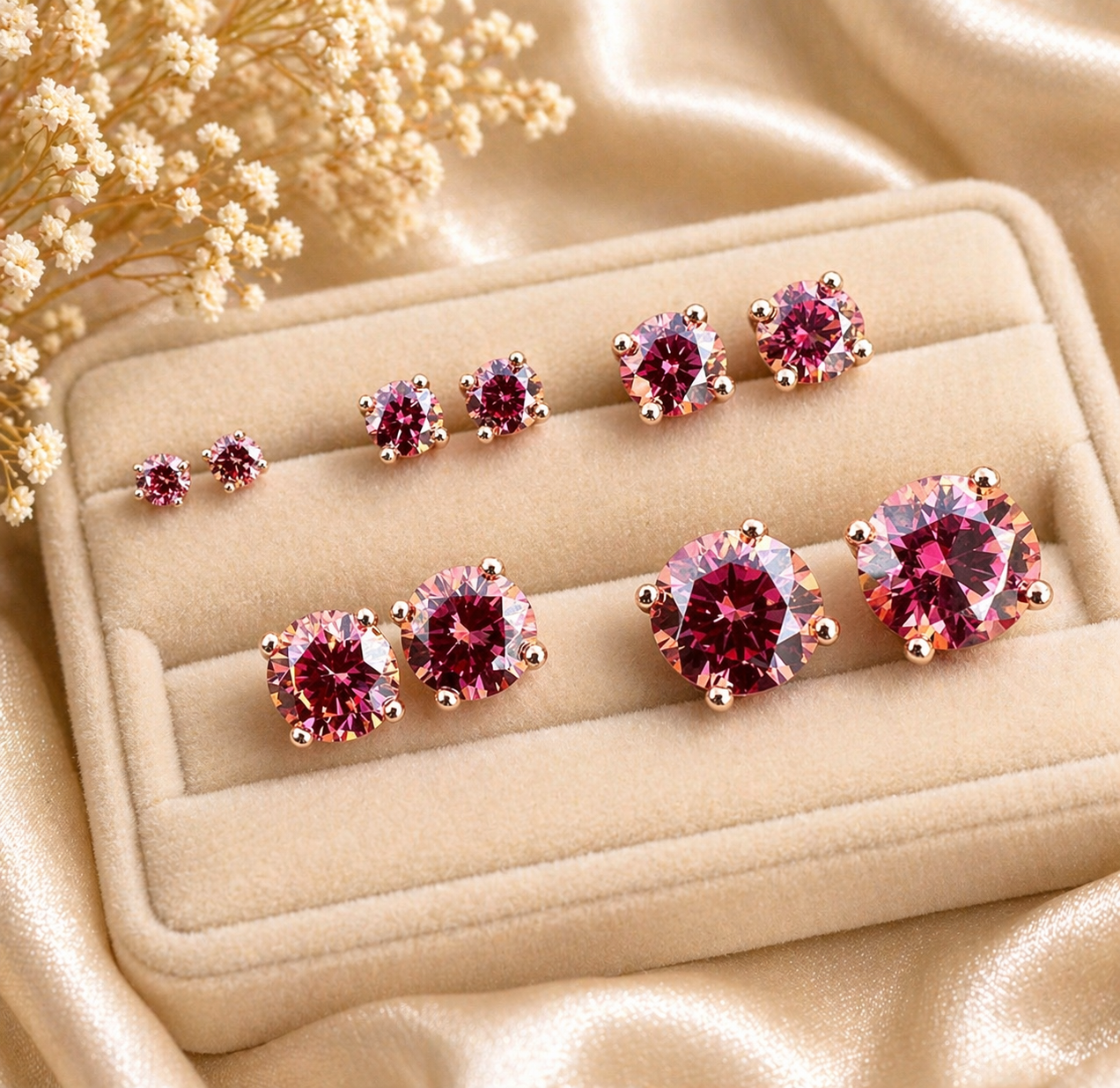 Pink Moissanite Rose Gold Over 925 Sterling Silver Stud Earrings 3mm - 8mm Screw Backs