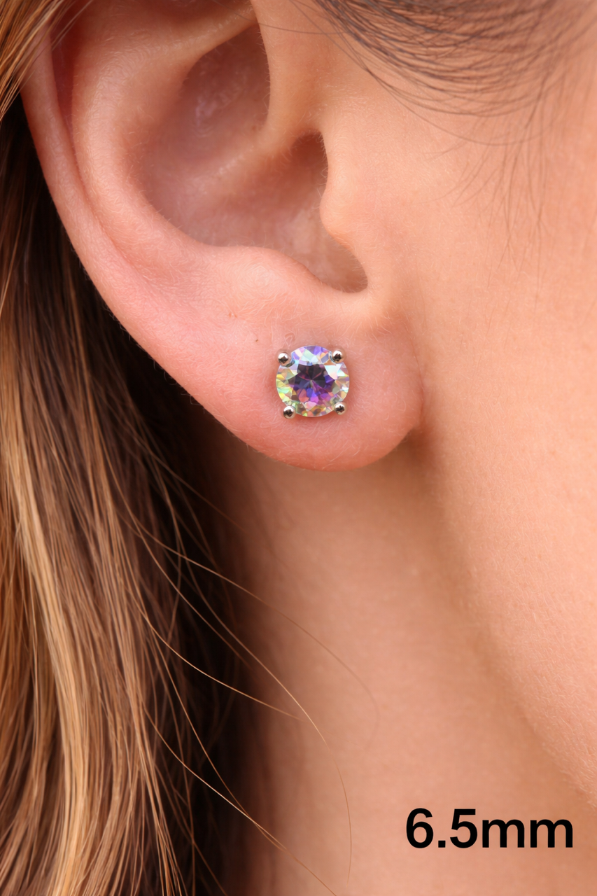Rainbow Opal Moissanite 925 Sterling Silver Stud Earrings 3mm - 8mm Screw Backs