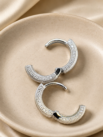 12mm Moissanite Huggie Hoop Earrings 925 Sterling Silver Rhodium Finish