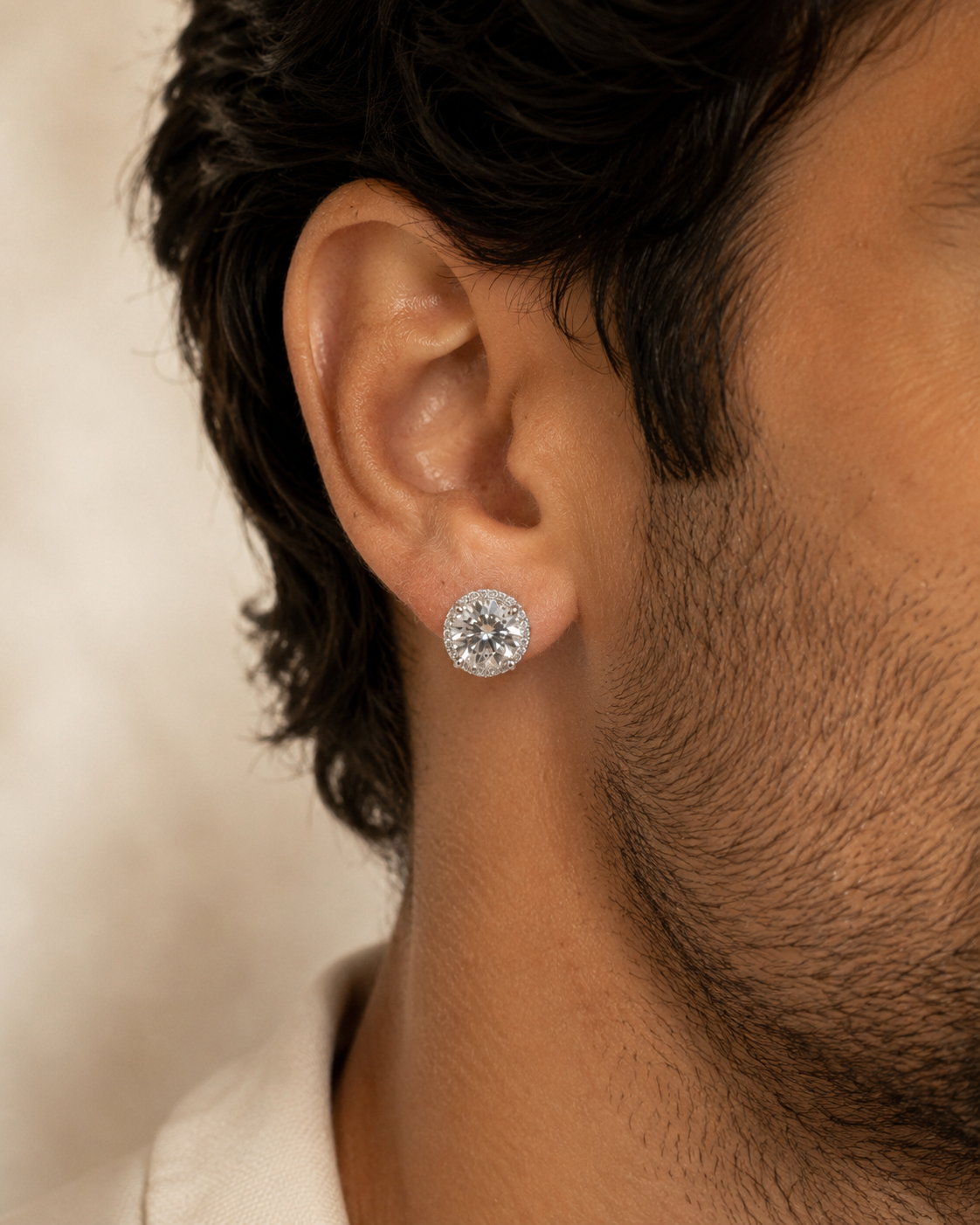 925 Sterling Silver Moissanite Halo Set Stud Earrings 7mm - 12mm