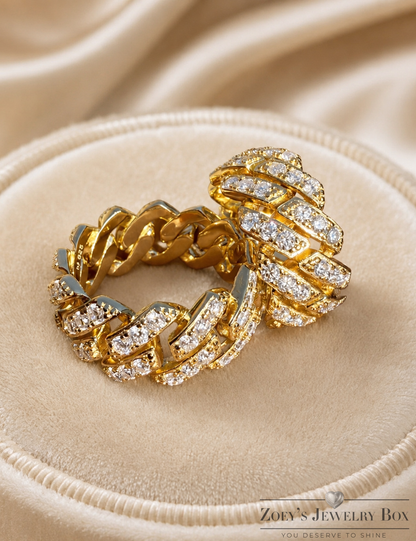 Cuban Gold Moissanite Ring (Bold Statement Band)