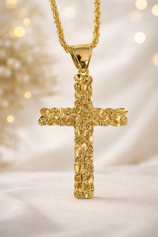 14k Gold over 925 Sterling Silver Nugget Cross Pendant