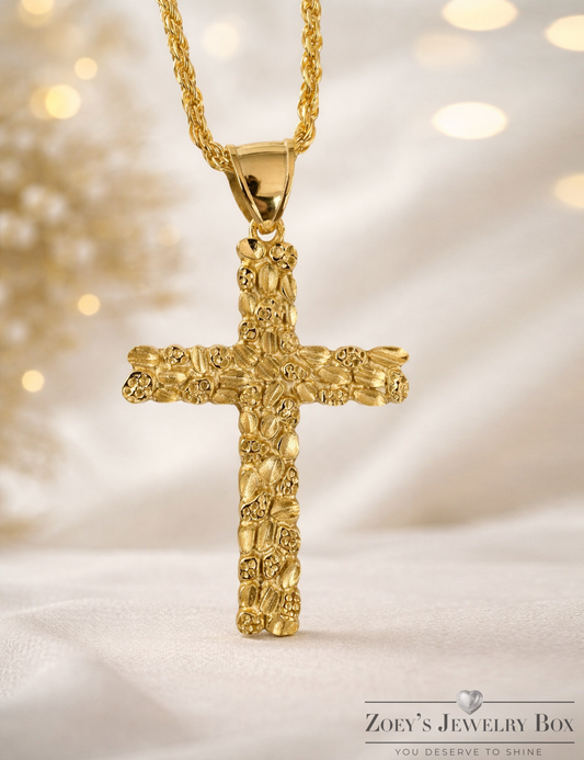 14k Gold over 925 Sterling Silver Nugget Cross Pendant