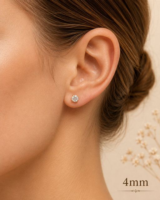 Gold Over Sterling Silver Moissanite 3 Prong Martini Set Solitaire Stud Earrings 3mm to 10mm PUSH BACKS