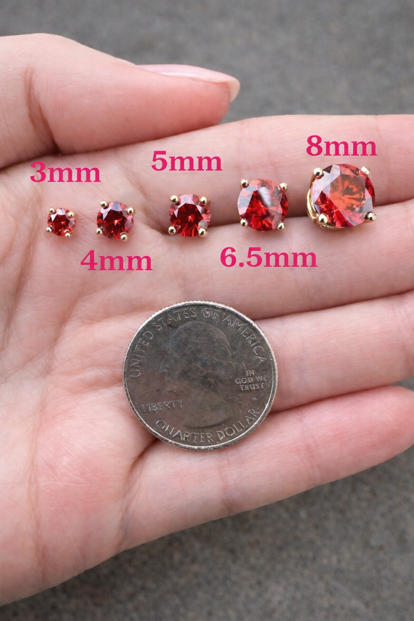 Ruby Red Moissanite Gold Over 925 Sterling Silver Stud Earrings 3mm - 8mm Screw Backs