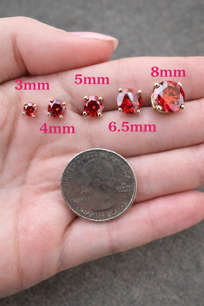 Ruby Red Moissanite Gold Over 925 Sterling Silver Stud Earrings 3mm - 8mm Screw Backs
