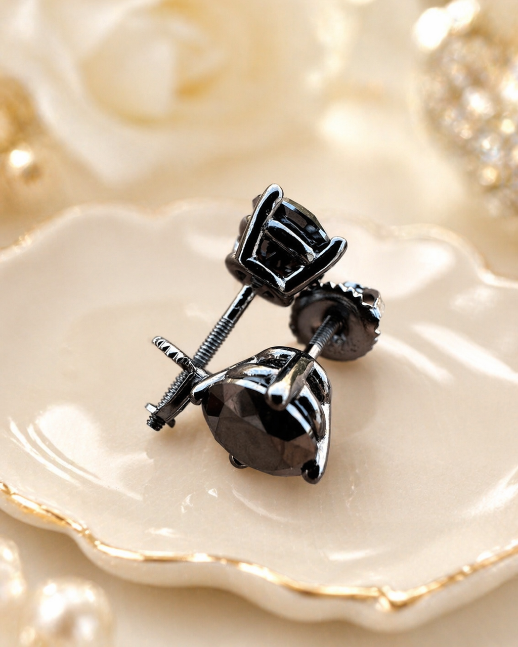 Black Moissanite Oxidized Black Rhodium Over 925 Sterling Silver Stud Earrings 3mm - 8mm Screw Backs