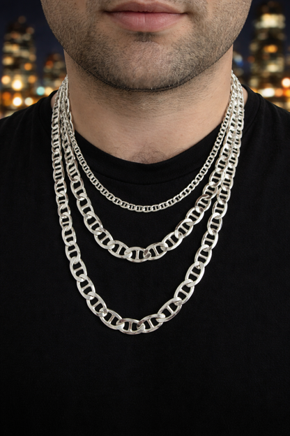 925 Sterling Silver Mariner Link Chains and Bracelets 2.5mm to 16mm