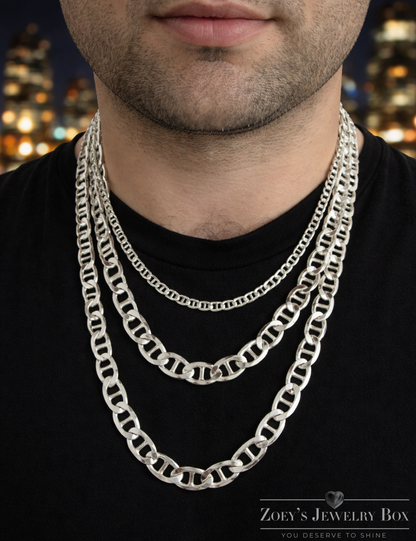 925 Sterling Silver Mariner Link Chains and Bracelets 2.5mm to 16mm