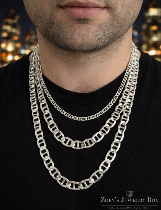 925 Sterling Silver Mariner Link Chains and Bracelets 2.5mm to 16mm