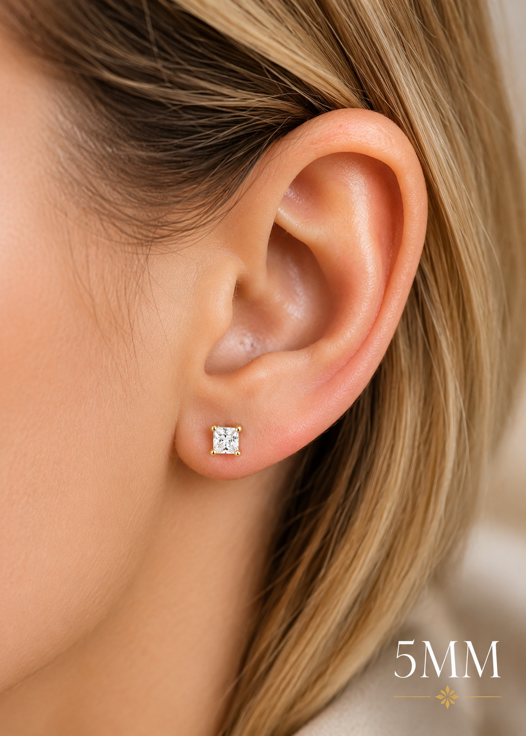 Moissanite Princess Cut Stud Earrings (14k Gold Vermeil, 925 Silver, 3mm–9mm)