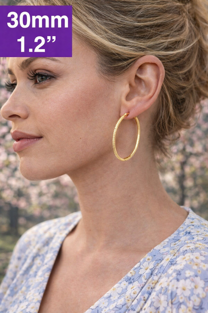 14k Gold Vermeil Over Sterling Silver CZ Hoop Earrings 18mm - 50mm