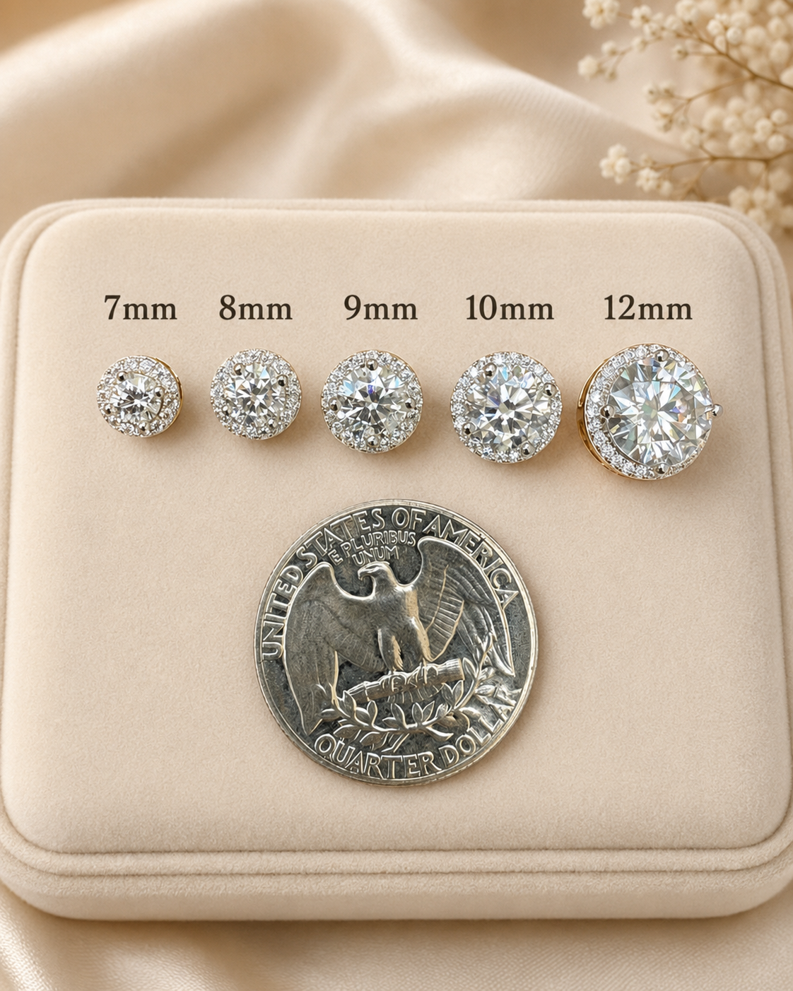 Premium Moissanite Iced Out Halo Stud Earring Set 14k Gold Vermeil over 925 Sterling Silver