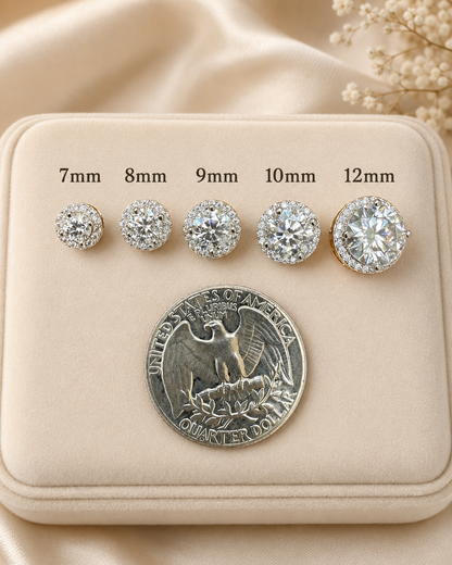 Premium Moissanite Iced Out Halo Stud Earring Set 14k Gold Vermeil over 925 Sterling Silver