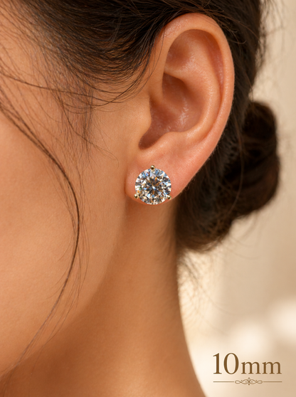 Gold Over Sterling Silver Moissanite 3 Prong Martini Set Solitaire Stud Earrings 3mm to 10mm SCREW BACKS