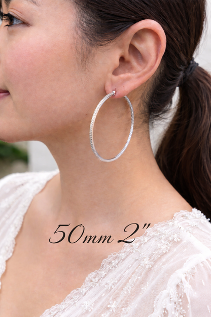 925 Sterling Silver CZ Hoop Earrings 18mm - 50mm