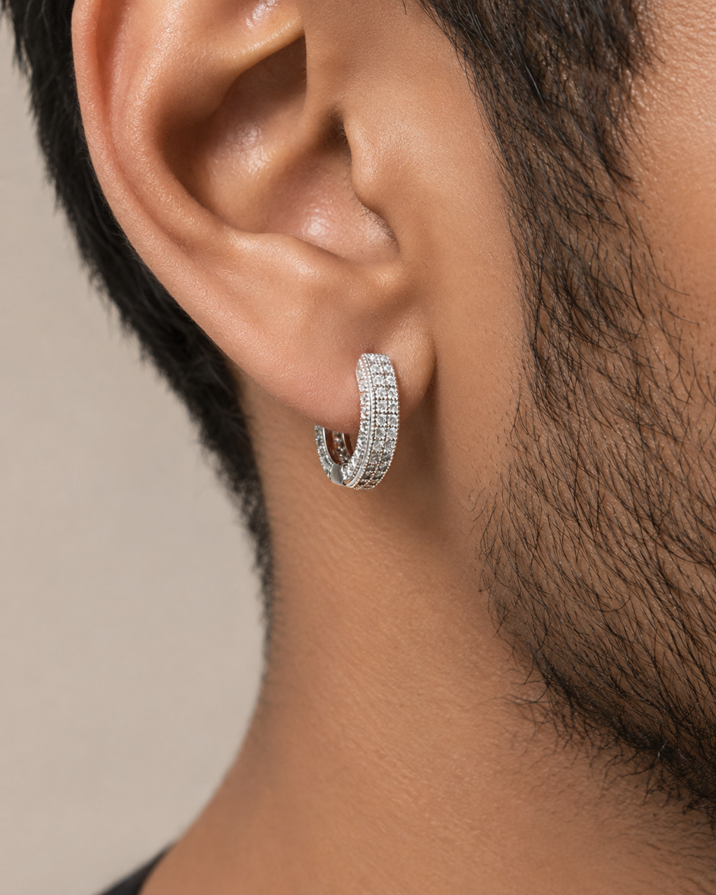 12mm Moissanite Huggie Hoop Earrings 925 Sterling Silver Rhodium Finish
