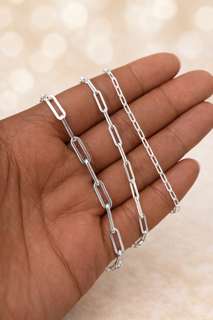 Solid 925 Sterling Silver Paper Clip Bracelets 2.5mm, 3mm, 4mm