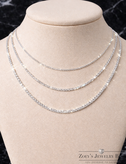 925 Sterling Silver Margarita Sparkle Rope Chains 1mm, 2mm, 3mm