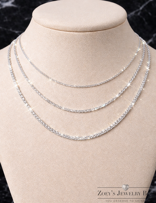 925 Sterling Silver Margarita Sparkle Rope Chains 1mm, 2mm, 3mm