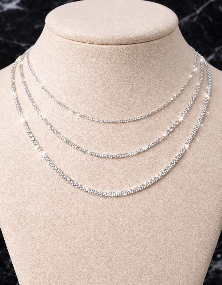 925 Sterling Silver Margarita Sparkle Rope Chains 1mm, 2mm, 3mm