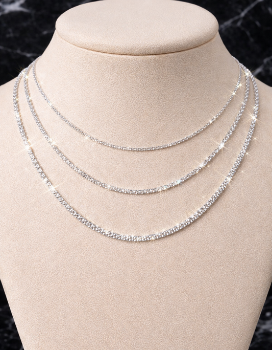 925 Sterling Silver Margarita Sparkle Rope Chains 1mm, 2mm, 3mm