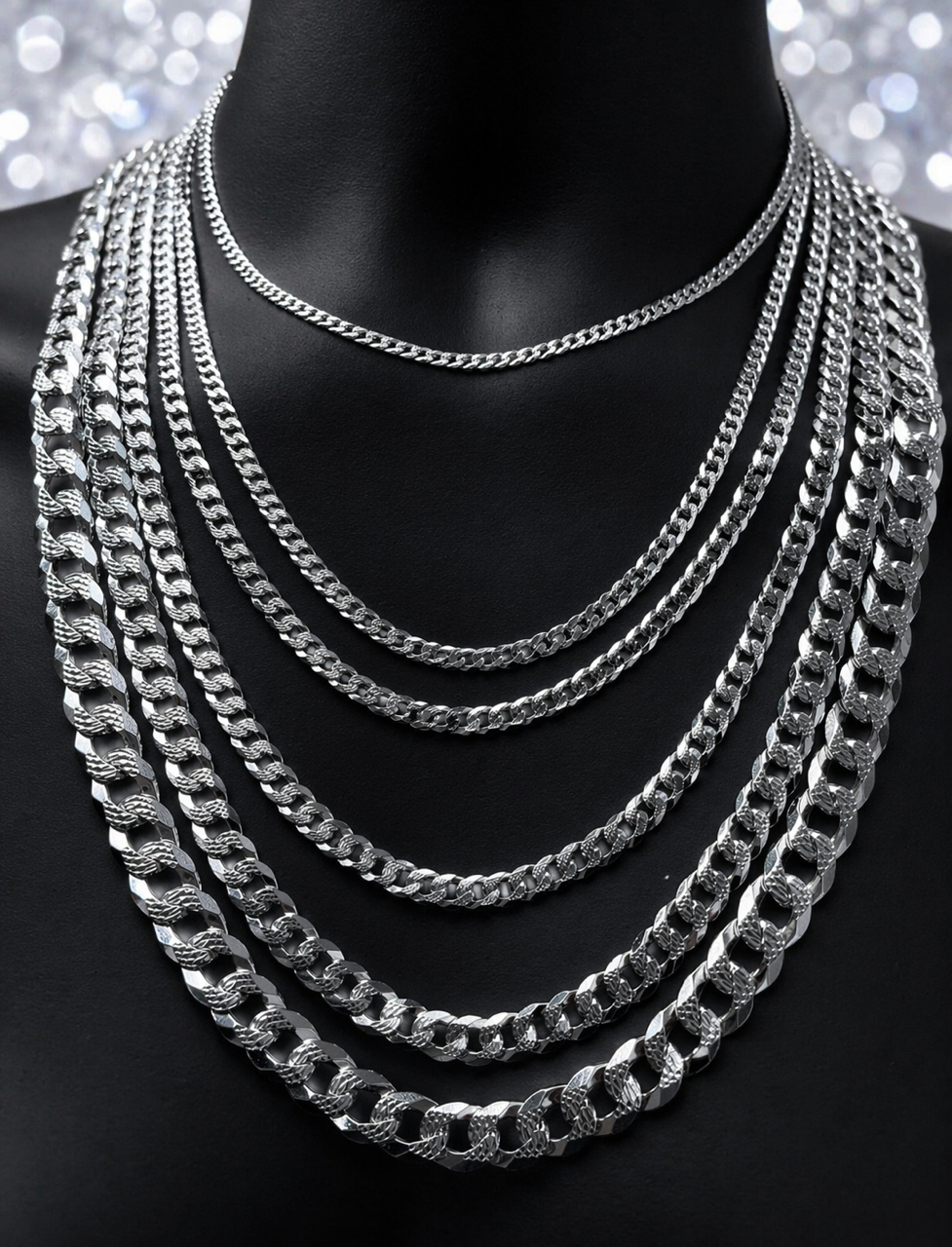 Diamond Cut FLAT Curb Cuban Chains Solid 925 Sterling Silver 3mm to 10.5mm