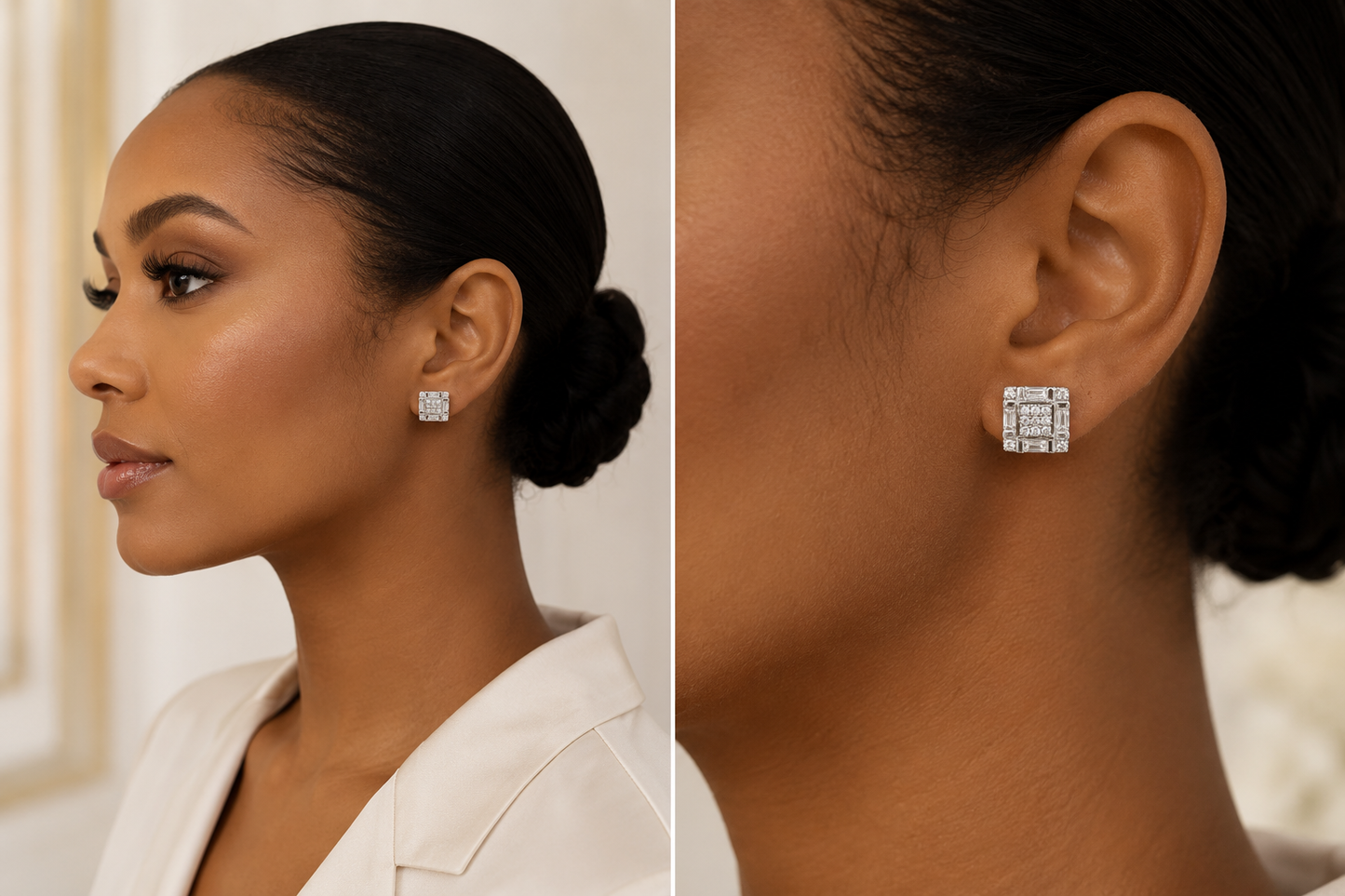 Modern Baguette Style Iced-Out Earrings Made From 925 Silver With CZ Stones, 8.5mm Size