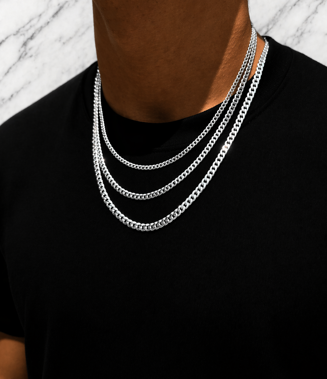 FLAT Curb Cuban Chains Solid 925 Sterling Silver 3mm to 10.5mm