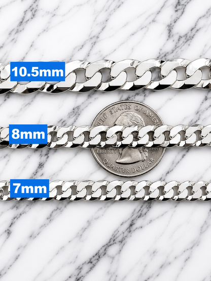 FLAT Curb Cuban Chains Solid 925 Sterling Silver 3mm to 10.5mm