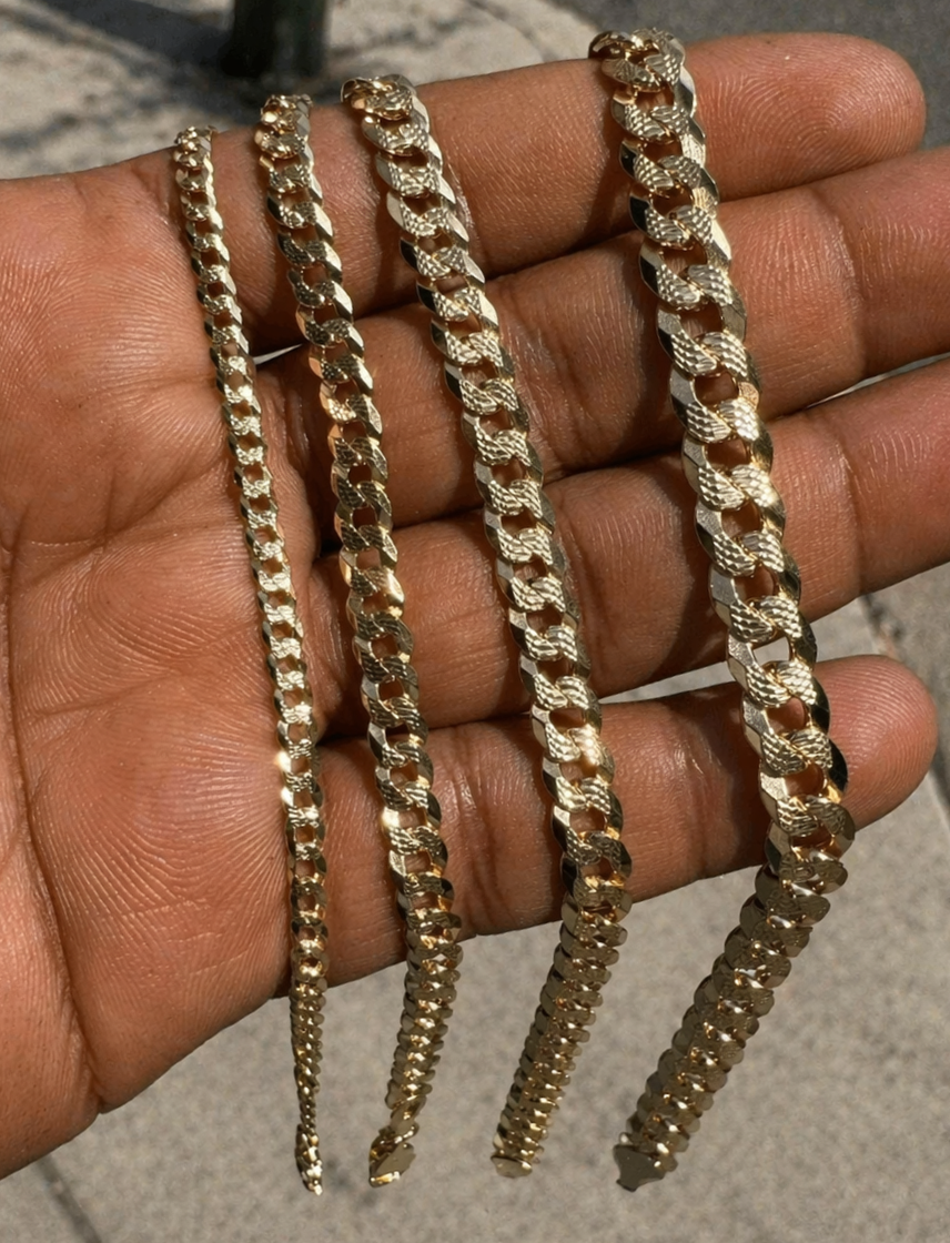 Diamond Cut FLAT Curb Cuban Bracelets Gold Over Solid 925 Sterling Silver 4mm to 8mm