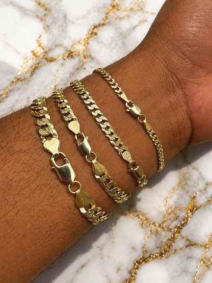 Diamond Cut FLAT Curb Cuban Bracelets Gold Over Solid 925 Sterling Silver 4mm to 8mm