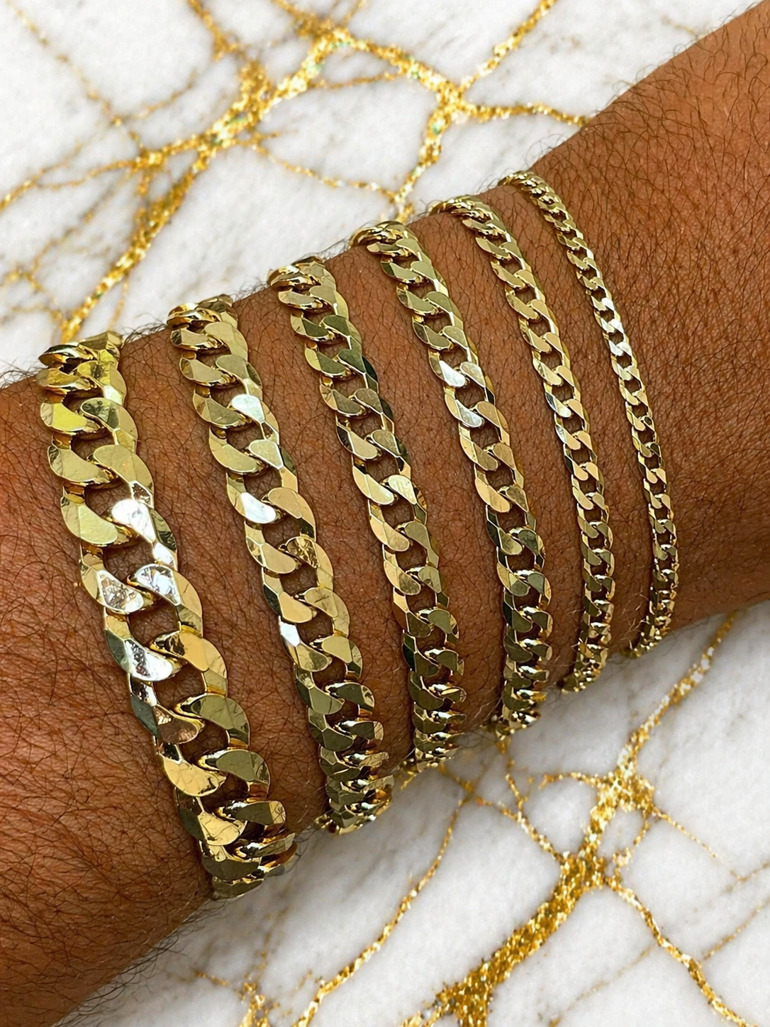 FLAT Curb Cuban Bracelets Gold Over Solid 925 Sterling Silver 3mm to 10.5mm