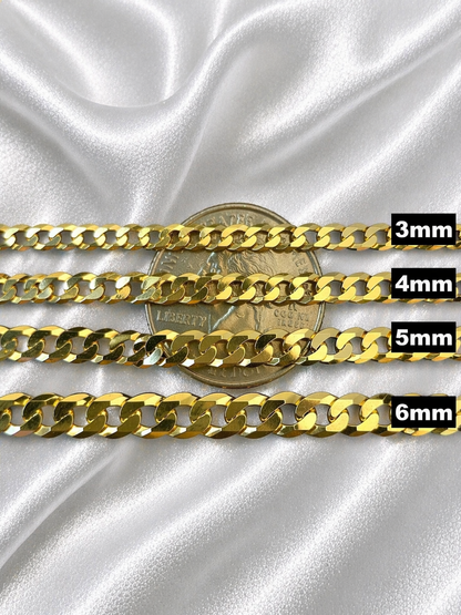 FLAT Curb Cuban Bracelets Gold Over Solid 925 Sterling Silver 3mm to 10.5mm