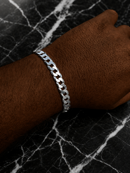 FLAT Curb Cuban Bracelets Solid 925 Sterling Silver 3mm to 10.5mm
