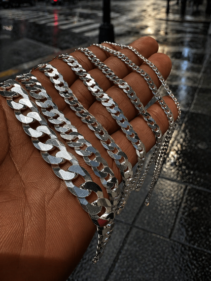 FLAT Curb Cuban Bracelets Solid 925 Sterling Silver 3mm to 10.5mm