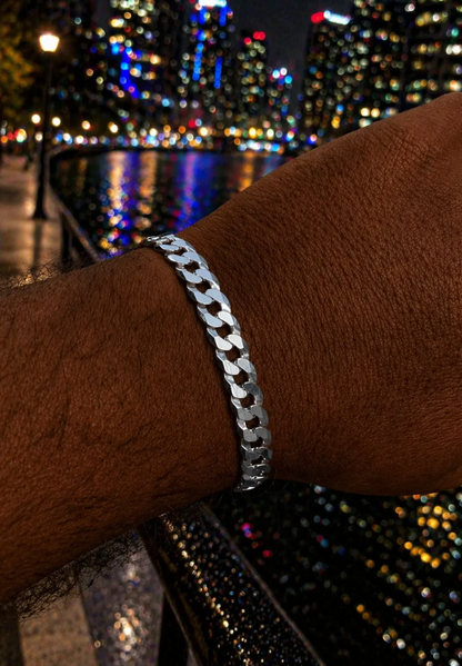 FLAT Curb Cuban Bracelets Solid 925 Sterling Silver 3mm to 10.5mm