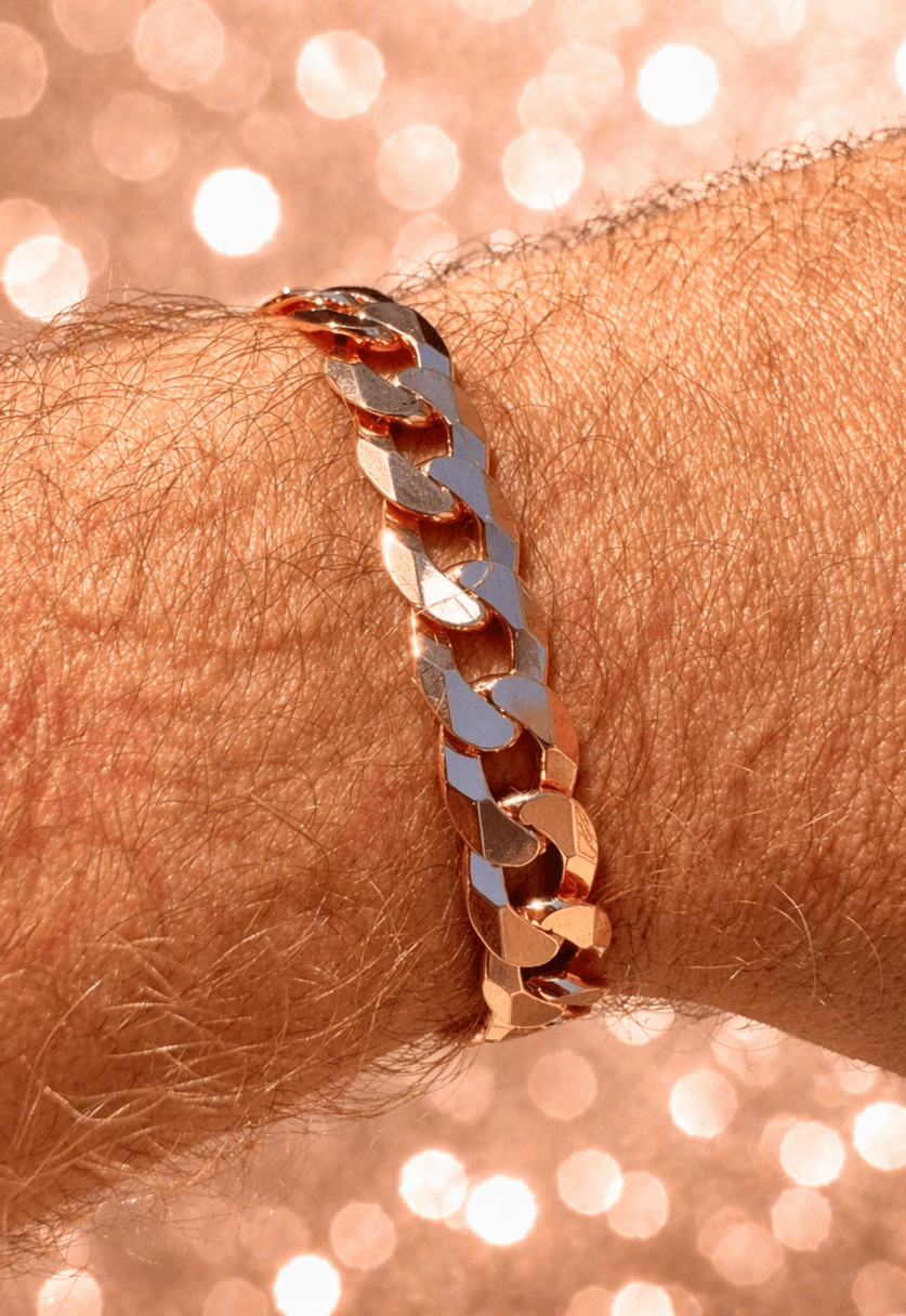 FLAT Curb Cuban Bracelets Rose Gold Over Solid 925 Sterling Silver 3mm to 10.5mm