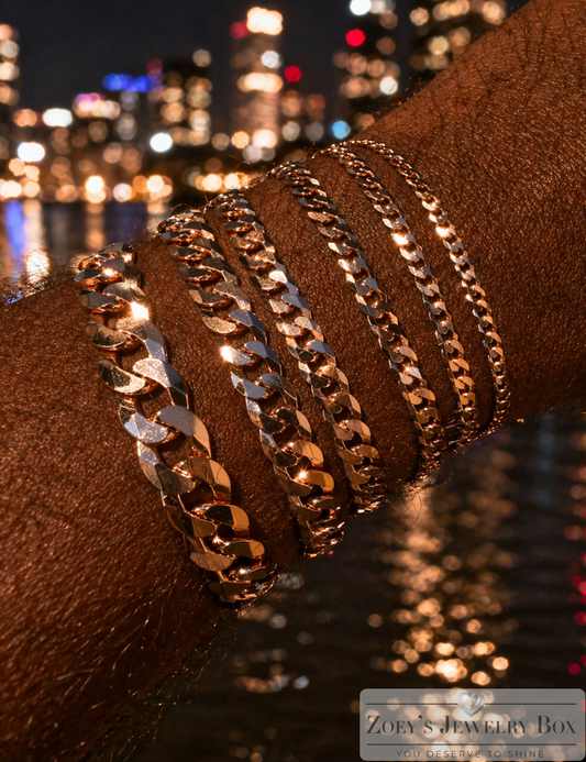 FLAT Curb Cuban Bracelets Rose Gold Over Solid 925 Sterling Silver 3mm to 10.5mm