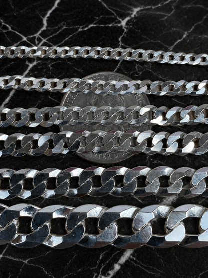 FLAT Curb Cuban Bracelets Solid 925 Sterling Silver 3mm to 10.5mm