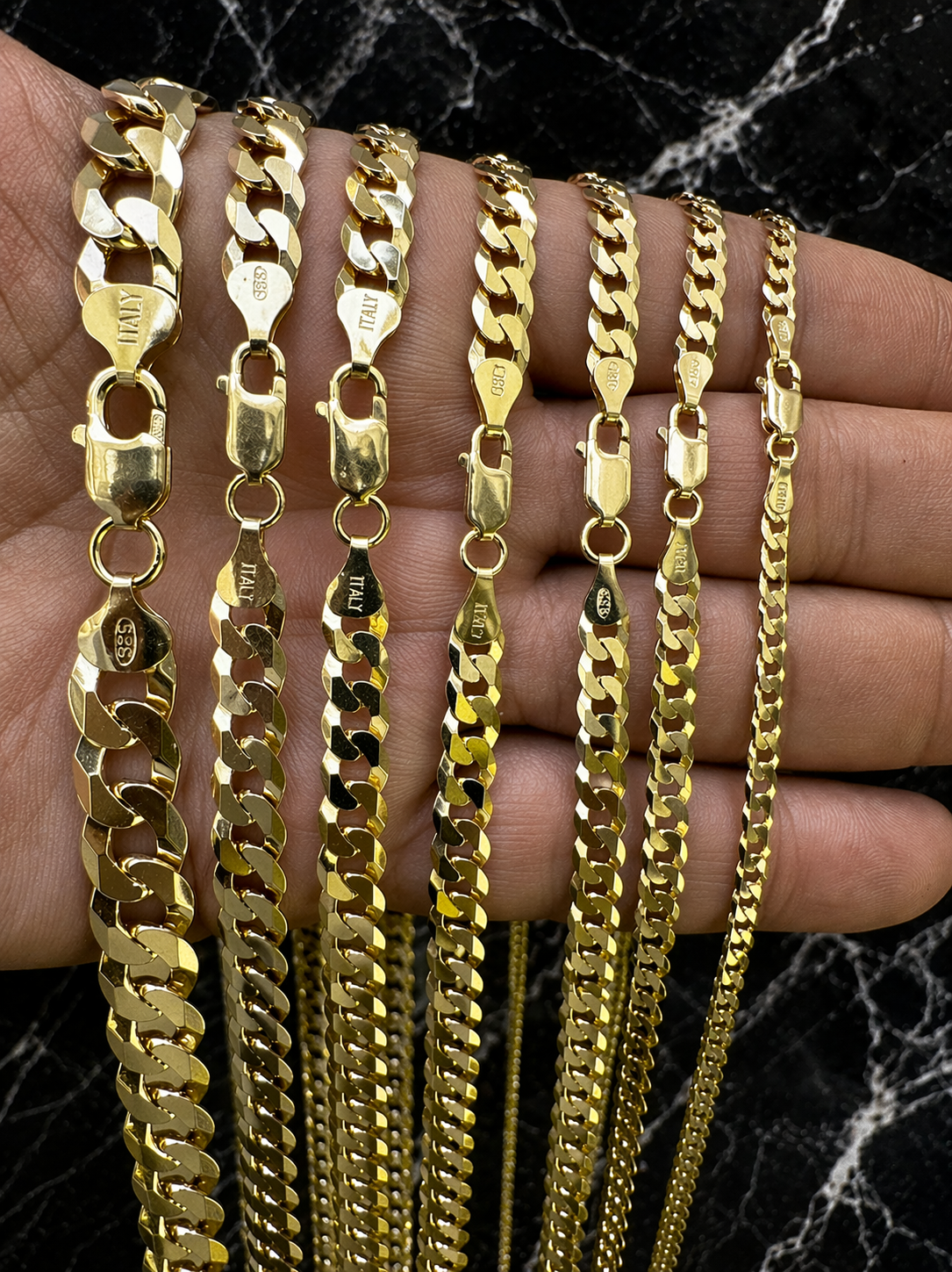 FLAT Curb Cuban Chains 14k Gold Finish over Solid 925 Sterling Silver 3mm to 10.5mm