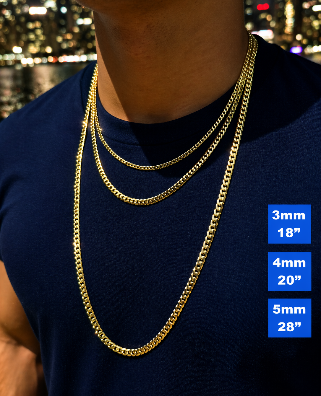 FLAT Curb Cuban Chains 14k Gold Finish over Solid 925 Sterling Silver 3mm to 10.5mm