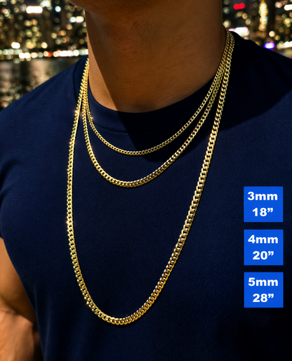 FLAT Curb Cuban Chains 14k Gold Finish over Solid 925 Sterling Silver 3mm to 10.5mm