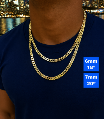 FLAT Curb Cuban Chains 14k Gold Finish over Solid 925 Sterling Silver 3mm to 10.5mm