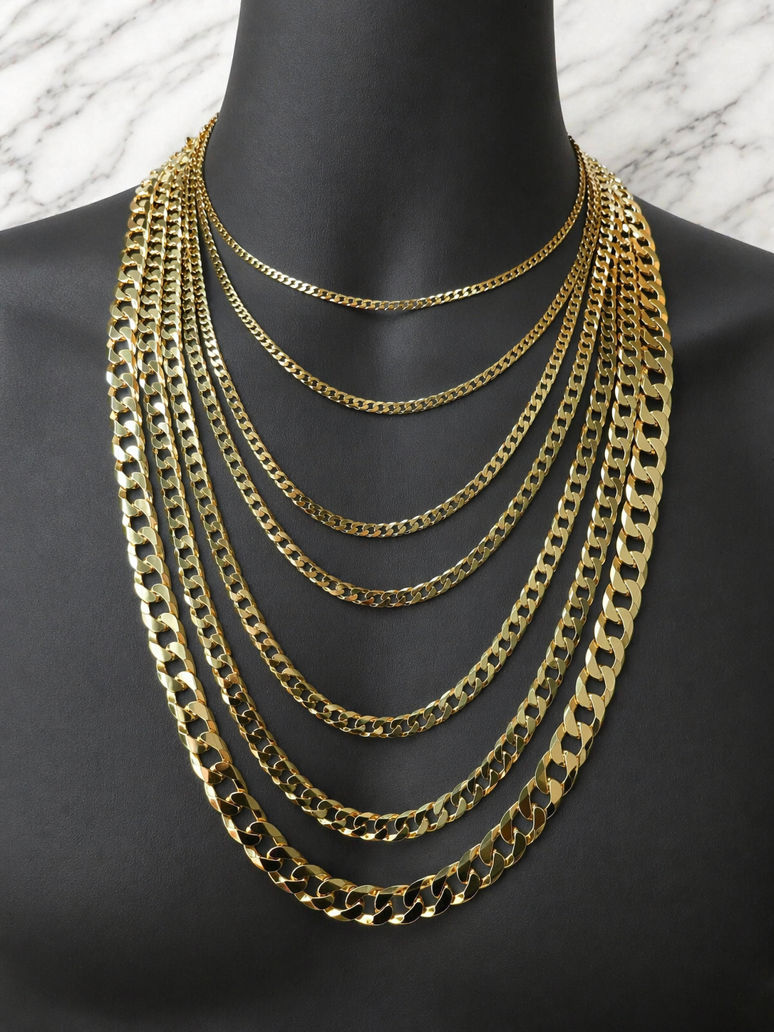 FLAT Curb Cuban Chains 14k Gold Finish over Solid 925 Sterling Silver 3mm to 10.5mm