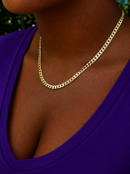 FLAT Curb Cuban Chains 14k Gold Finish over Solid 925 Sterling Silver 3mm to 10.5mm