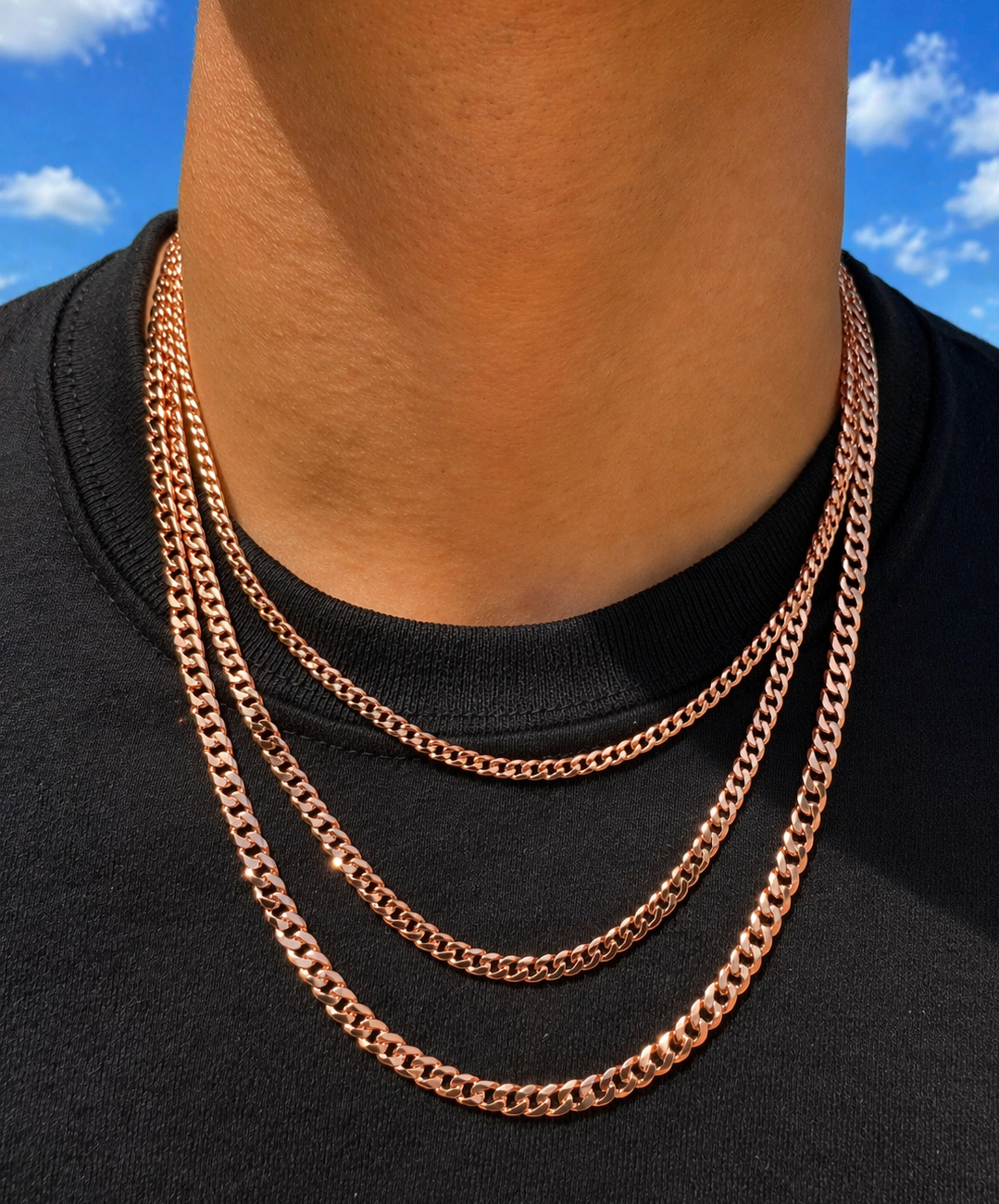 FLAT Curb Cuban Chains 14k Rose Gold Finish over Solid 925 Sterling Silver 3mm to 8mm