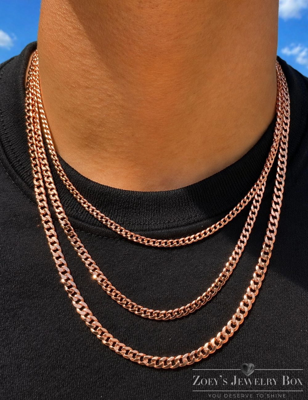 FLAT Curb Cuban Chains 14k Rose Gold Finish over Solid 925 Sterling Silver 3mm to 8mm