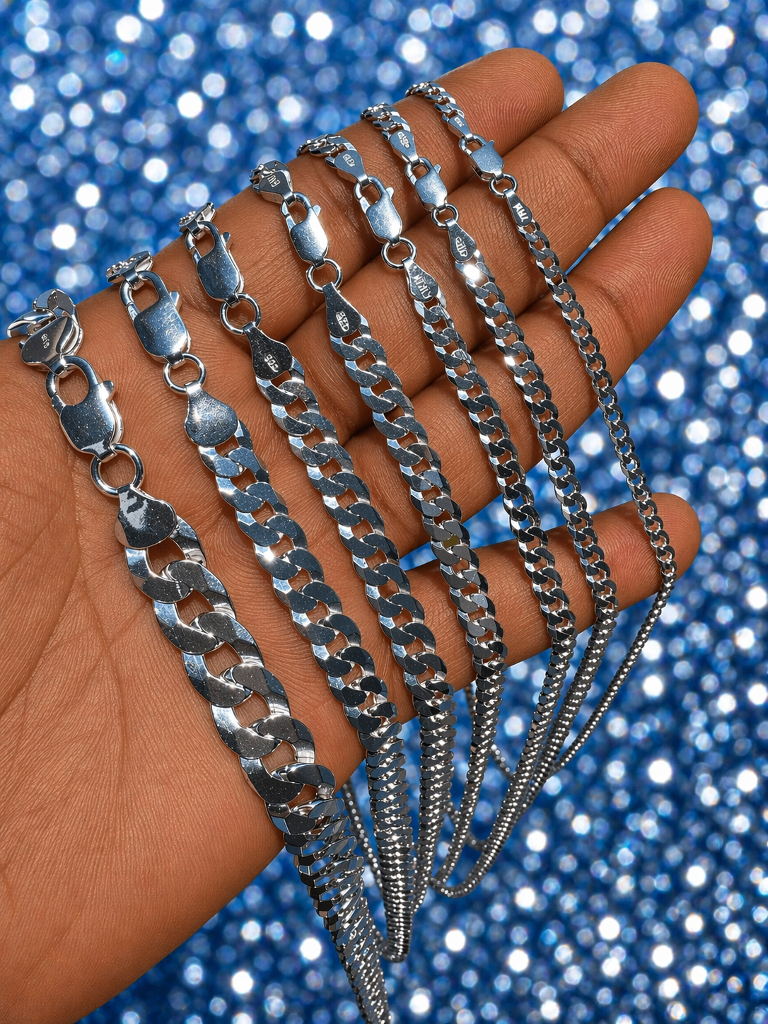 FLAT Curb Cuban Chains Solid 925 Sterling Silver 3mm to 10.5mm