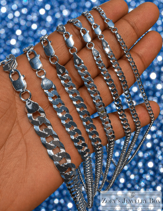 FLAT Curb Cuban Chains Solid 925 Sterling Silver 3mm to 10.5mm